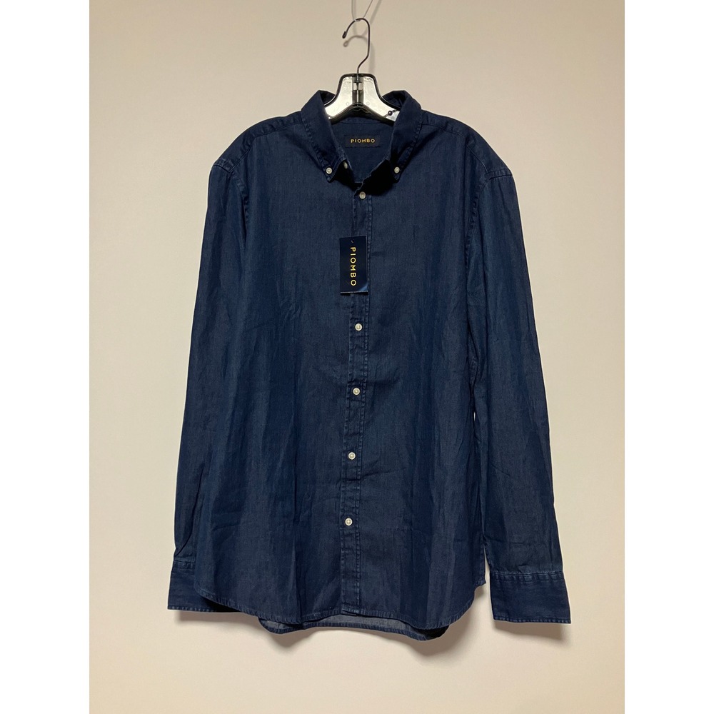 Piombo Mens Denim Button Down Shirt XL Navy Blue Cotton Indigo Long Sleeve NWT